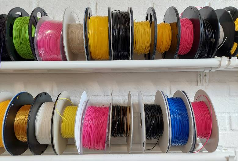 Picture showing colorful rolls of filament