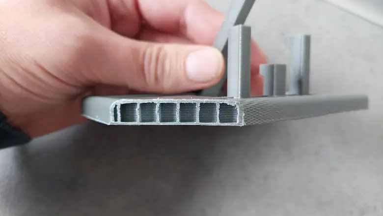 Picture showing inside of a 3D printed object to show the layers