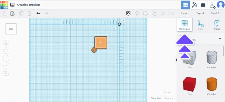 Screenshot showing where to find the workplane button in TinkerCAD