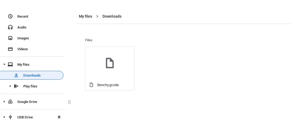 Screenshot showing that your g-code is placed in the Chromebooks download folder