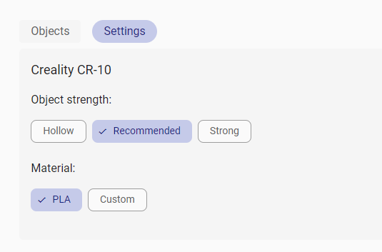 Object strength setting in REALvision Online