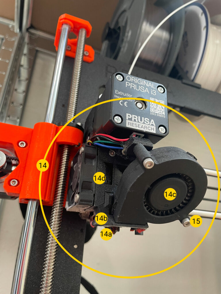 Parts of the 3D printer print head